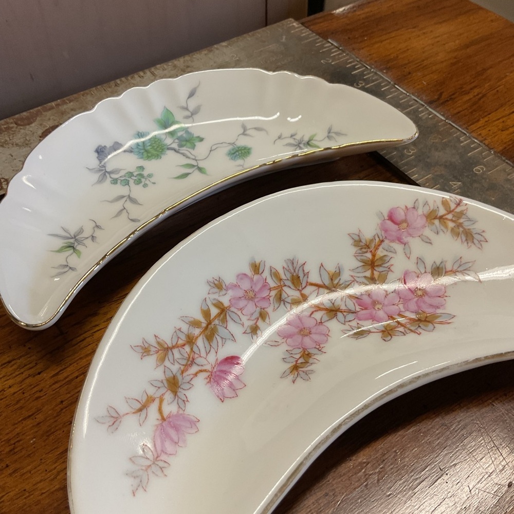 Floral Crescent-Shaped Ceramic Plates